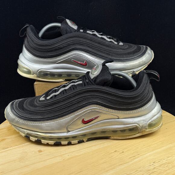 Nike Air Max 97 Men’s Size 10.5 Black Metallic Silver Shoes Sneakers AT5458-001 - Picture 1 of 11